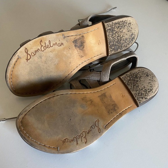 Sam Edelman GEMMA Sandal Caged Gray Suede Gladiator Strappy Flat Open 5.5 - Picture 6 of 7